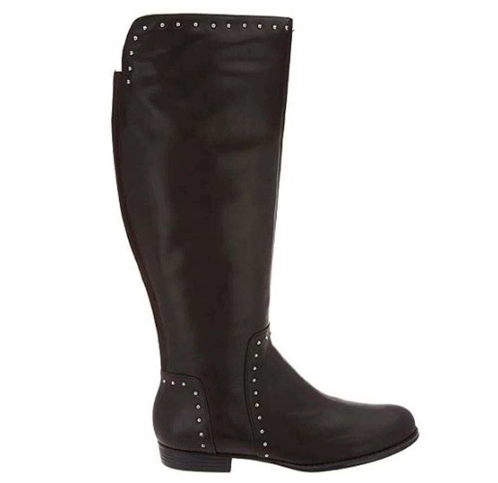 Isaac Mizrahi Live! Medium Calf Studded Leather Riding Boot Chocolate - Medium